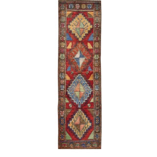 Colorful Antique Turkish Oushak With Geometric Tribal Design in Brilliant Red For Sale