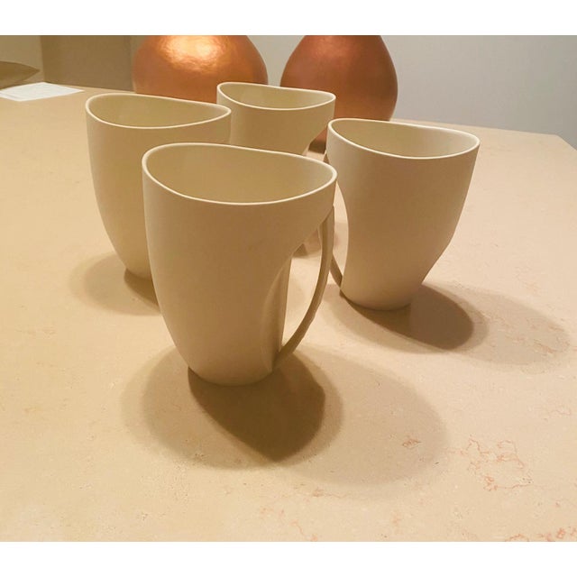 Contemporary Vintage Handmade Ceramic Stoneware Mugs, Set of 4, Citywoods, Sculptural For Sale - Image 3 of 5