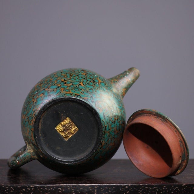 Sculpture Materials Mid 20th Century Lacquer Yixing Zisha Teapot, Abalone Shell Inlaid Swirl Pattern Chinoiserie Tea Ware For Sale - Image 7 of 9