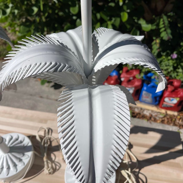 Vintage Tole Painted Metal Palm Tree Form Table Lamps, a Pair For Sale - Image 11 of 12