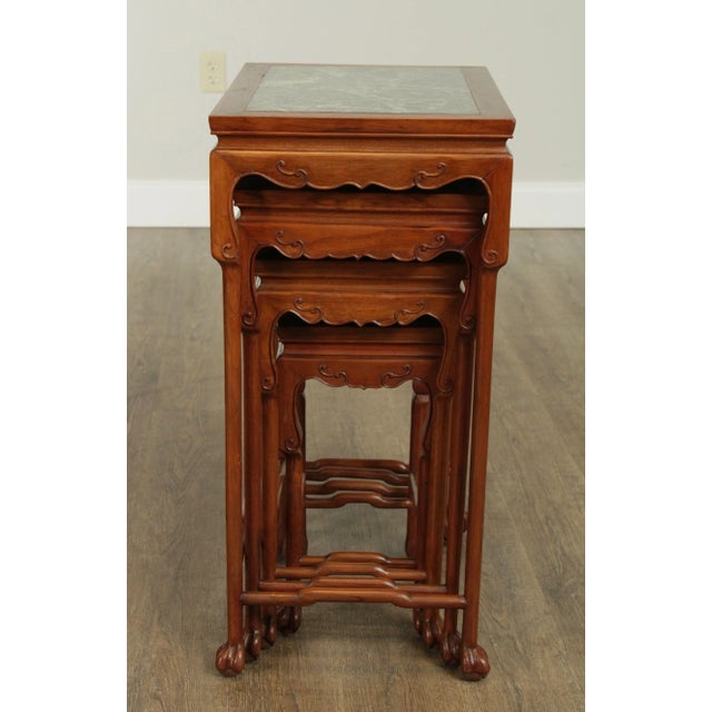 Vintage Chinese Hardwood Marble Top Nesting Tables - Set of 4 For Sale - Image 4 of 13