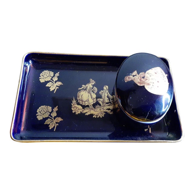 1940s Vintage Limoges France Gilded Vanity Set - 2 Pieces For Sale