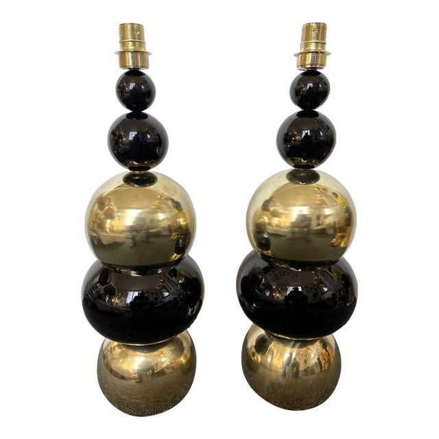 Contemporary Brass Murano Glass Atomo Lamps, Italy - a Pair For Sale