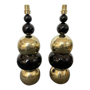 Contemporary Brass Murano Glass Atomo Lamps, Italy - a Pair