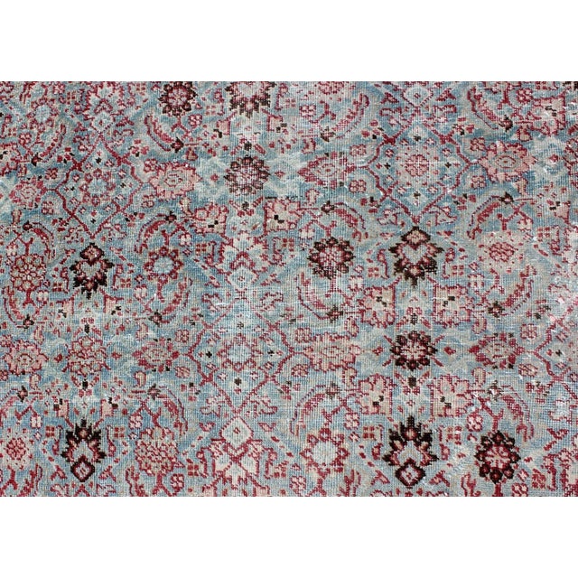Antique Persian Tabriz Rug With All-Over Geometric Design in Light Blue and Rose Red 7'4 X 11'1 For Sale - Image 9 of 12