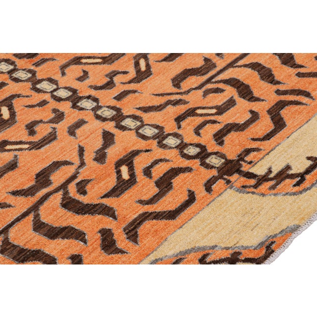 Textile Rug & Kilim’s Contemporary Tiger Rug in Gold With Brown and Orange Pictorial For Sale - Image 7 of 7