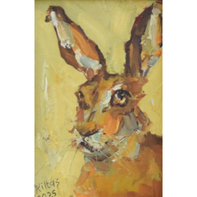 American Impressionist Rabbit Hare Oil Painting Including the Antiqued Gold Wood Frame For Sale - Image 3 of 5