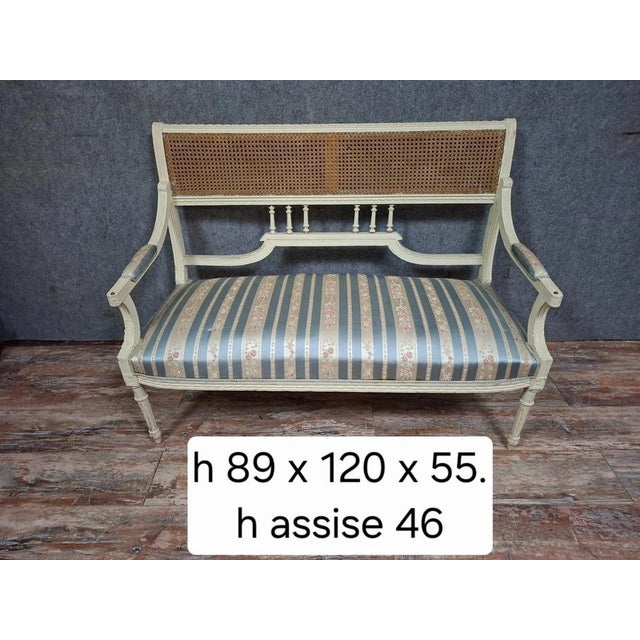 Louis XVI Style Bench in Wood and Fabric For Sale - Image 6 of 10