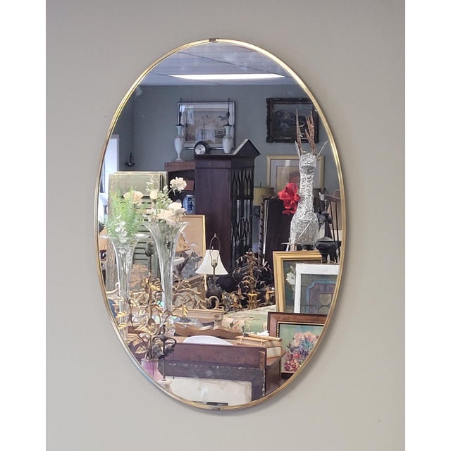 Glass 1950s Mid Century Modern Large Oval Mirror For Sale - Image 7 of 8