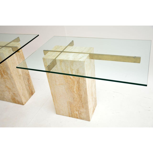 Vintage Italian Travertine and Brass Side Tables attributed to Artedi, 1970s, Set of 2 For Sale - Image 9 of 12