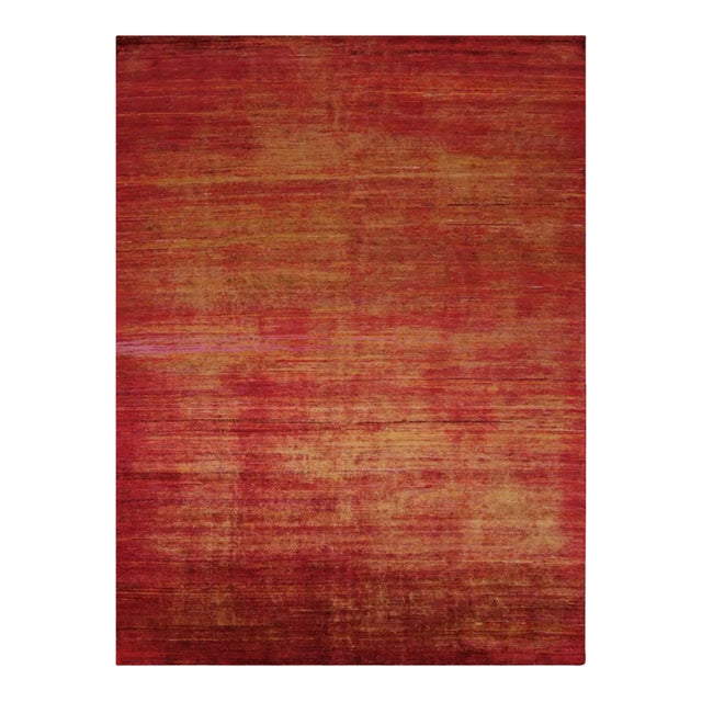 Rug & Kilim’s Modern Textural Rug in Red and Gold Tones and Striae For Sale