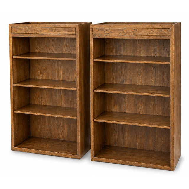 1970s Pair of 2 Vintage Oak-Grain Bookcases – Matching Pair For Sale - Image 4 of 9