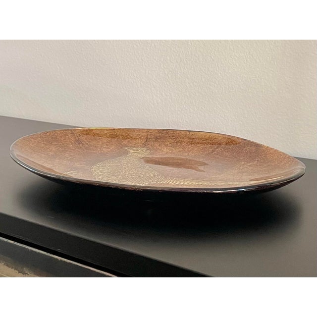 Vintage Bronze Gold Glass Pheasant Platter, Italy For Sale In Palm Springs - Image 6 of 10