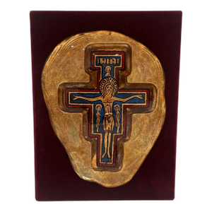 Vintage Murano Glass Crucifix Wall Plaque – San Damiano Style on Velvet
