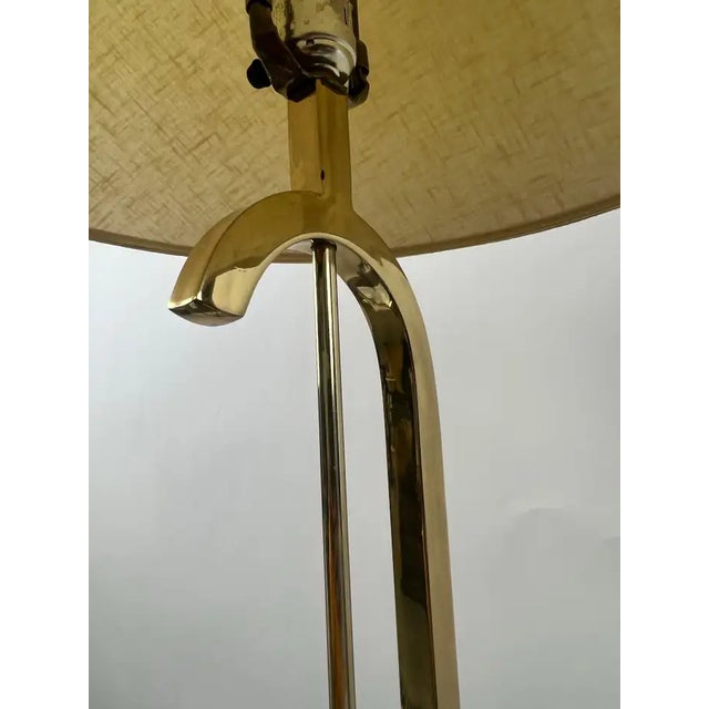 Mid-Century Modern Brass Table Lamp W Marble Base & Original Fabric Shade, Pair For Sale - Image 13 of 16