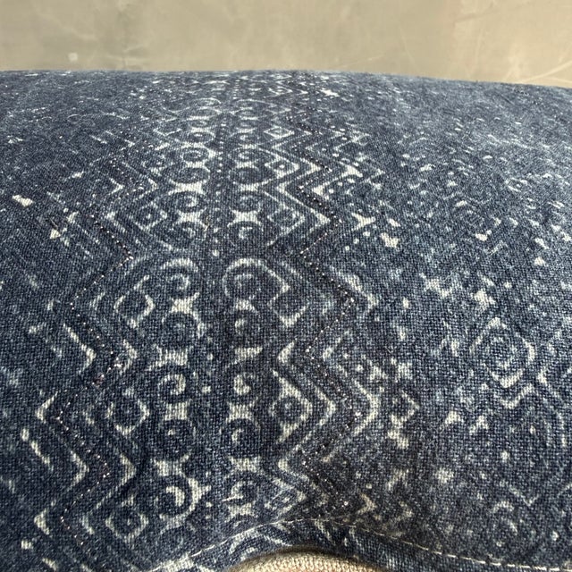 Vintage Navy African Cloth Textile Lumbar Pillow With Down Insert For Sale - Image 4 of 7