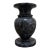 Vintage Polished Black and Gray Marble Vase With Intricate Floral Etching For Sale