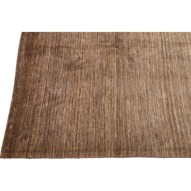 Brown Modern Gabbeh Handmade Solid Motif Persian Wool Rug For Sale - Image 4 of 10
