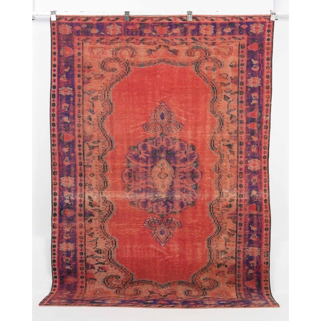 Vintage Turkish Hand-Knotted vintage rug is a semi-antique vintage Area rug.'70s Eastern region of Turkey's unique rug is...