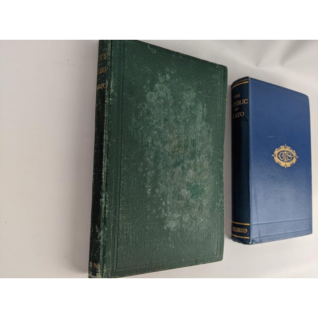 Antique Plato Phaedo 1875 & Republic 1907 Blue Green Gold Gilt Books - Pair For Sale - Image 17 of 18