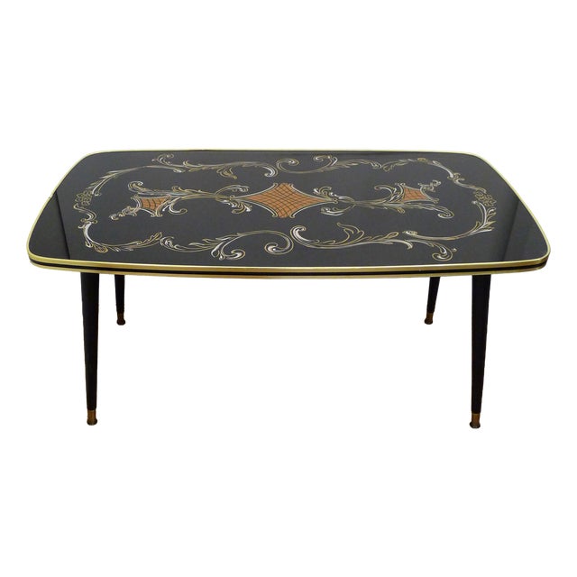 Large Coffee Table with Rococo Decor and Tapered Legs, 1960s For Sale