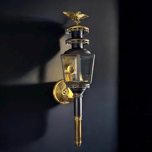 Antique French Empire Revival Wall Lantern with Original Beveled Glass Panels, 1890s For Sale - Image 11 of 11