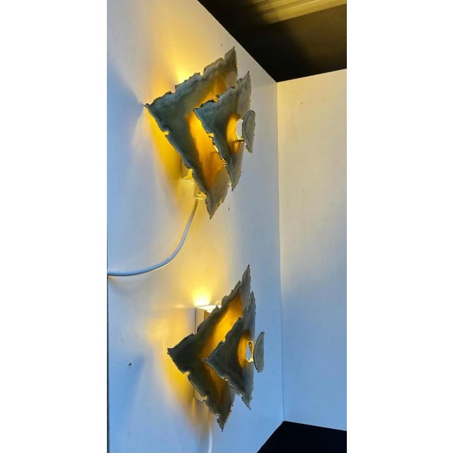 1960s Brutalist Torch Cut Brass Sconces by Svend Aage Holm-Sørensen for Holm Sørensen & Co, 1960s, Set of 2 For Sale - Image 5 of 9