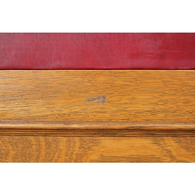 Red Mid 20th Century Reclaimed Mission 86.125 In. Golden Oak Red Vinyl Bench For Sale - Image 8 of 15
