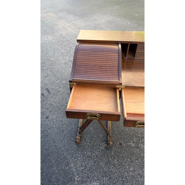 Vintage Campaign Faux Bamboo Desk Tambour Drawers For Sale In Miami - Image 6 of 9