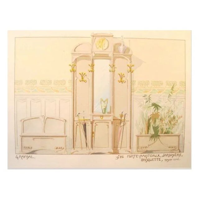 Vintage French Decorator Sheet Interior/Coatrack For Sale
