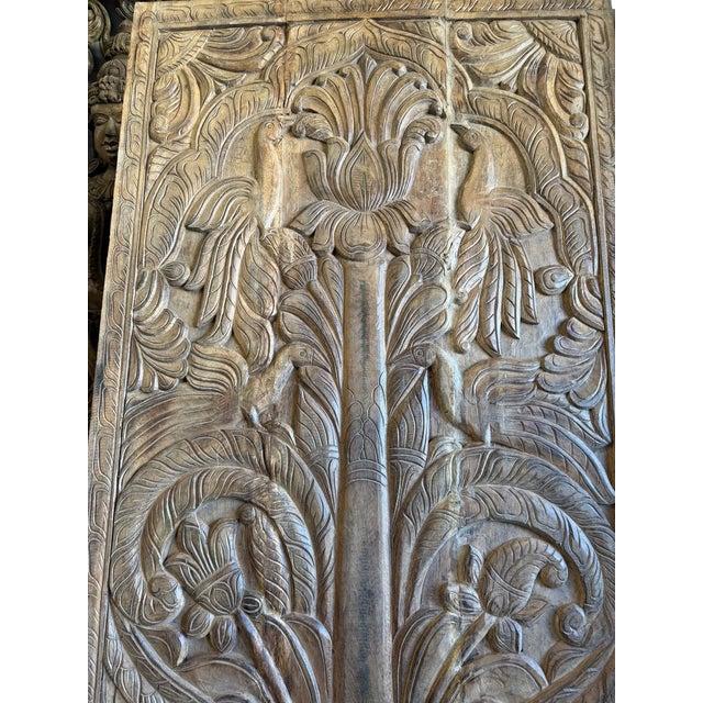 Vintage Tree of Life Carved Barn Door With Birds | Nature-Inspired Reclaimed Wood Wall Panel 84x36 For Sale In Orlando - Image 6 of 8