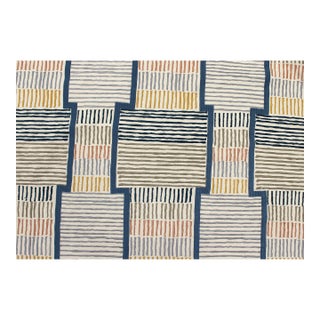 Thread Christiane Lemieux Orion Navy Blue Taupe Mustard Embroidered Drapery Fabric For Sale