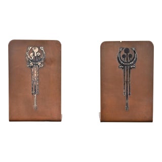 Silver Crest Arts & Crafts Sterling Silver on Bronze Bookends, Pair For Sale