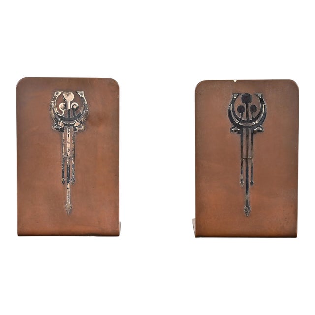 Silver Crest Arts & Crafts Sterling Silver on Bronze Bookends, Pair For Sale
