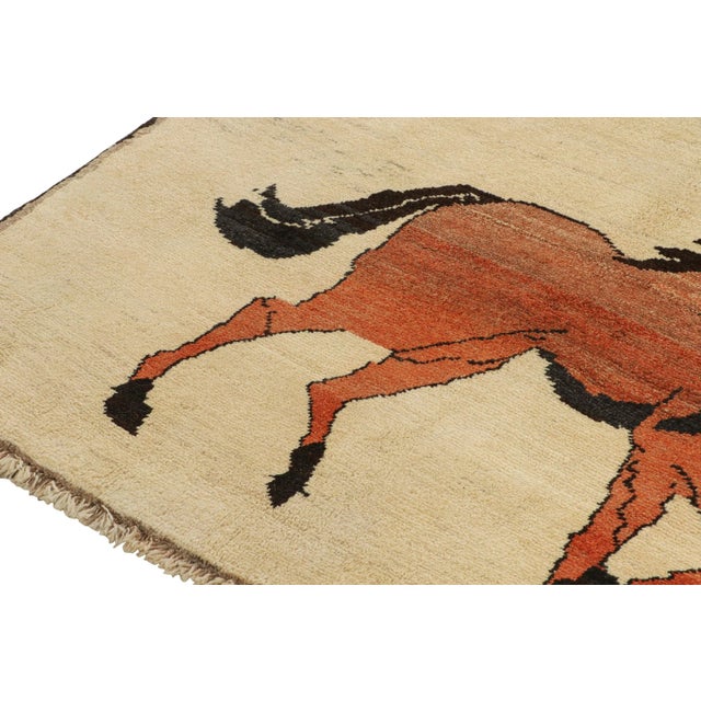 1950s 1950s Vintage Persian Rug in Beige With Horse Pictorials by Rug & Kilim For Sale - Image 5 of 8