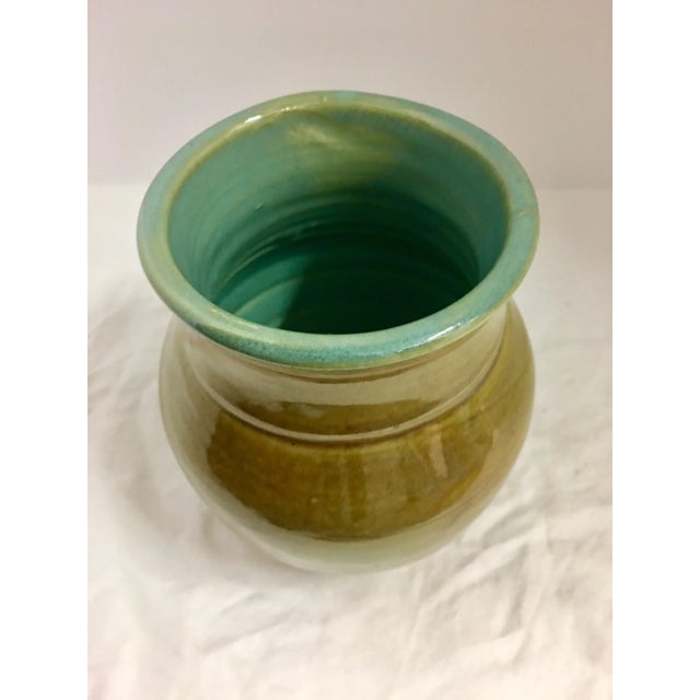 Ceramic Vintage Ceramic Vase With Aqua Interior For Sale - Image 7 of 10