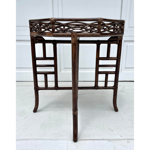 Wood 1970's McGuire San Francisco Rattan Folding Tray Table For Sale - Image 7 of 12
