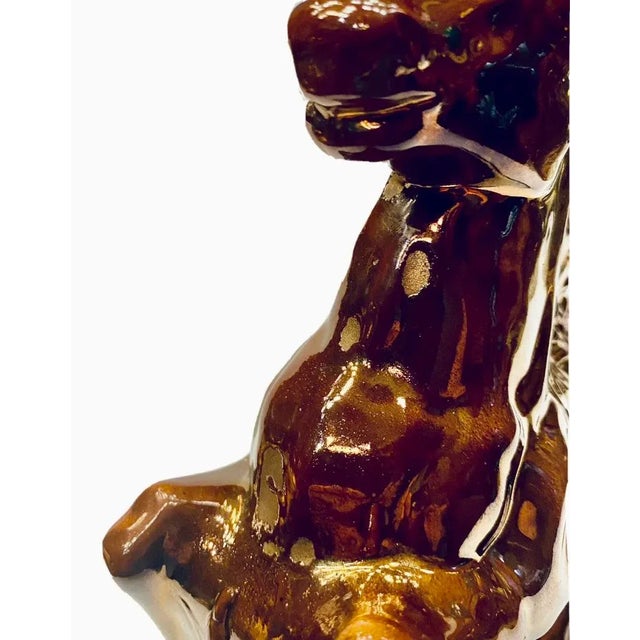 Antique Staffordshire Copper Luster Rearing Stallion Mantle Figurines, Circa 1910 For Sale - Image 11 of 11