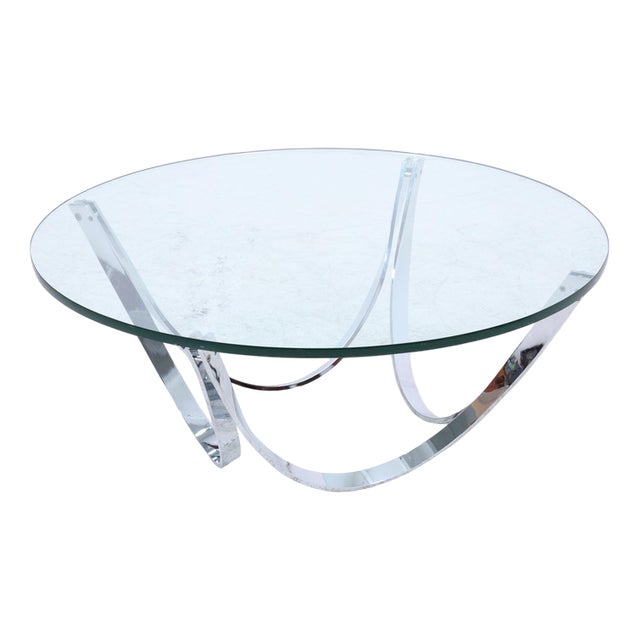 Mid-Century Glass Coffee Table with Chrome Frame by Werner Lindner for Bacher For Sale