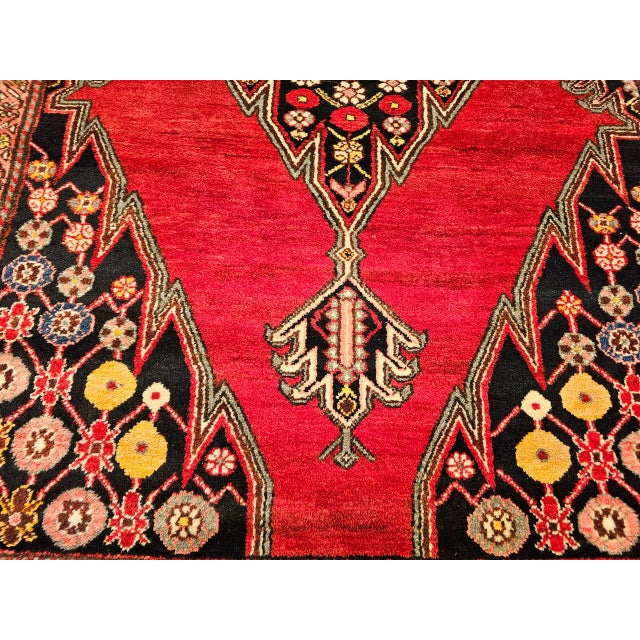 Vintage Persian Mazgalan Area Rug, Hand-Knotted Wool, Geometric Pattern, 5x7, Red & Navy For Sale - Image 15 of 18