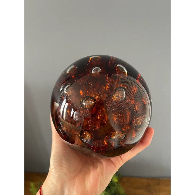 Mid-Century Modern 1960s Oversized Amber Controlled Bubble Paperweight For Sale - Image 3 of 12