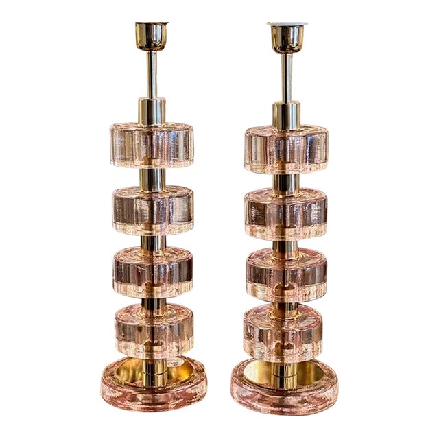 Pair of Murano Glass Disc Lamps For Sale