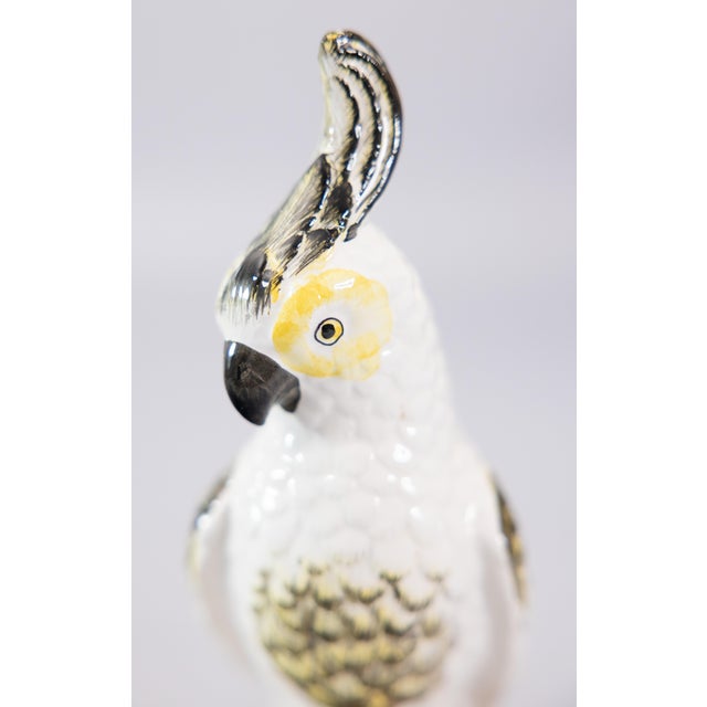 Vintage Italian Majolica White Cockatoos Parrots Birds - A Pair For Sale - Image 11 of 13