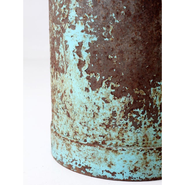 Antique Turquoise Painted Metal Milk Can For Sale - Image 9 of 18
