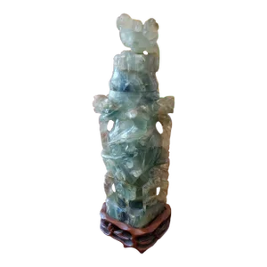 Antique Chinese Green Quartz Carved Jade Color Urn