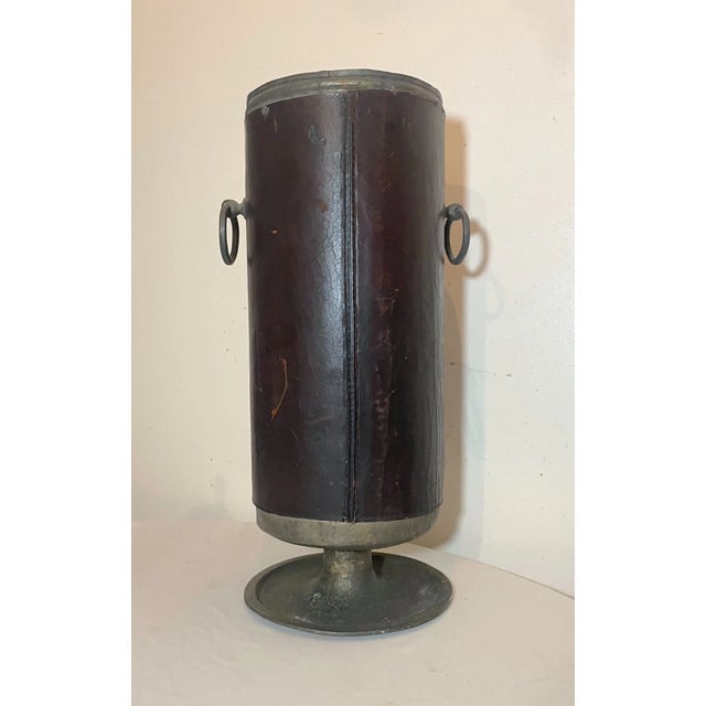 19th Century Antique Early 1800's Leather Wrapped Bronze Footed Umbrella Cane Holder Stand For Sale - Image 5 of 12