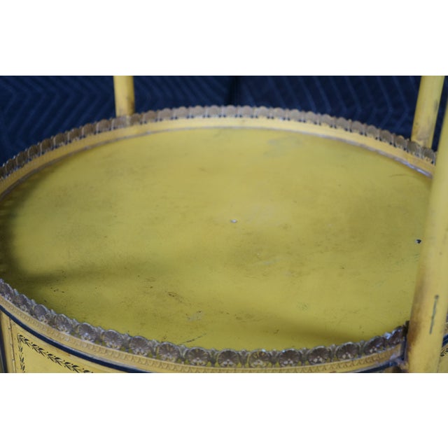 19th C French Yellow Toleware Tiered Tray Table Stand Chinoiserie Pastoral Scene For Sale - Image 15 of 18