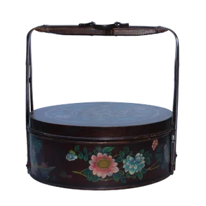 Chinese Handmade Gold Ingot Shape Floral Pattern Bamboo Strip Dim Sum Basket