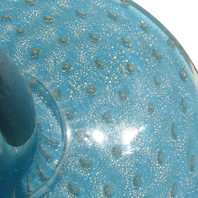 Sky Blue Vintage Murano Barbini 1950s Sky Blue Gold Flecks Controlled Bubbles Italian Art Glass Vanity Powder Box For Sale - Image 8 of 8