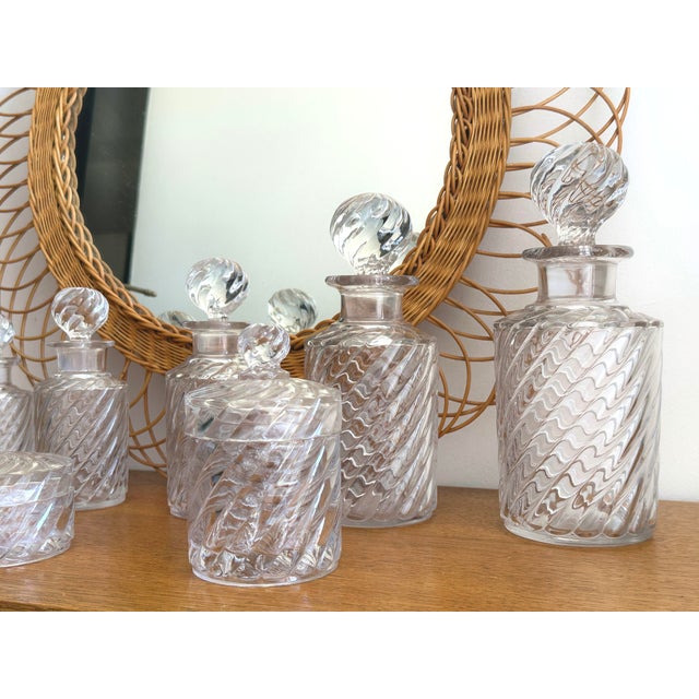 Crystal Topper Bottles with Bamboo Twist Pattern from Baccarat, France, 1910s, Set of 8 For Sale - Image 3 of 13